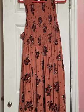 Rust Floral Dress for Women - Smocked Top